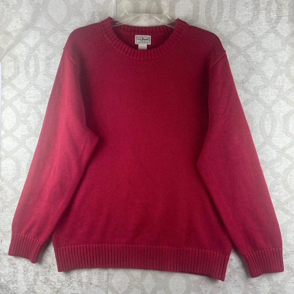 LL Bean Sweater Mens Large Red Cotton Crewneck Long Sleeve 258547 Regular